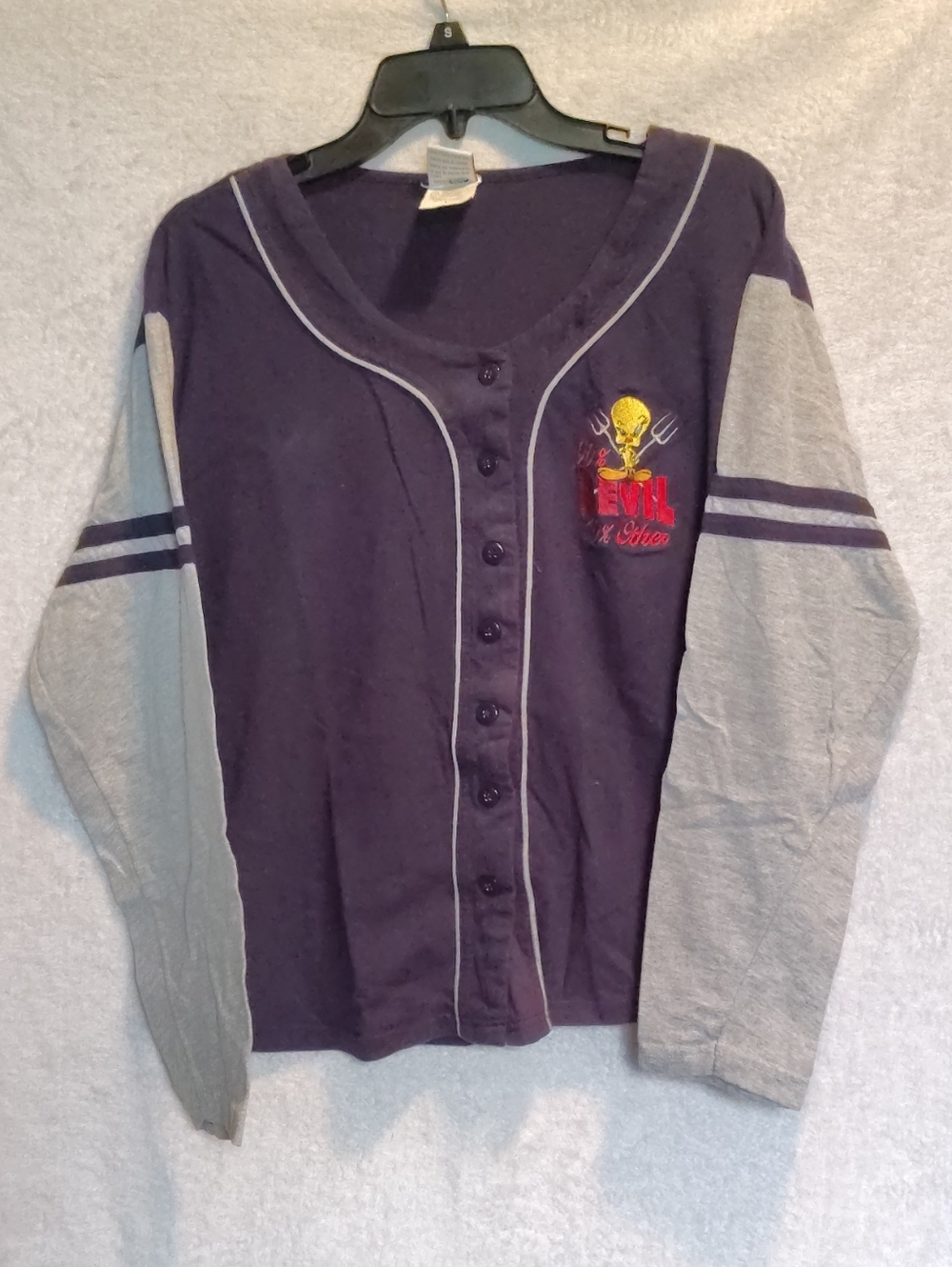 Freeze Purple and Gray Baseball-Style Cardigan with Tweety Bird